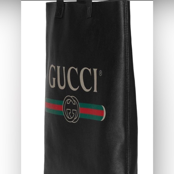 Gucci Logo Print Leather Tote Bag in Black Unisex - Picture 3 of 13